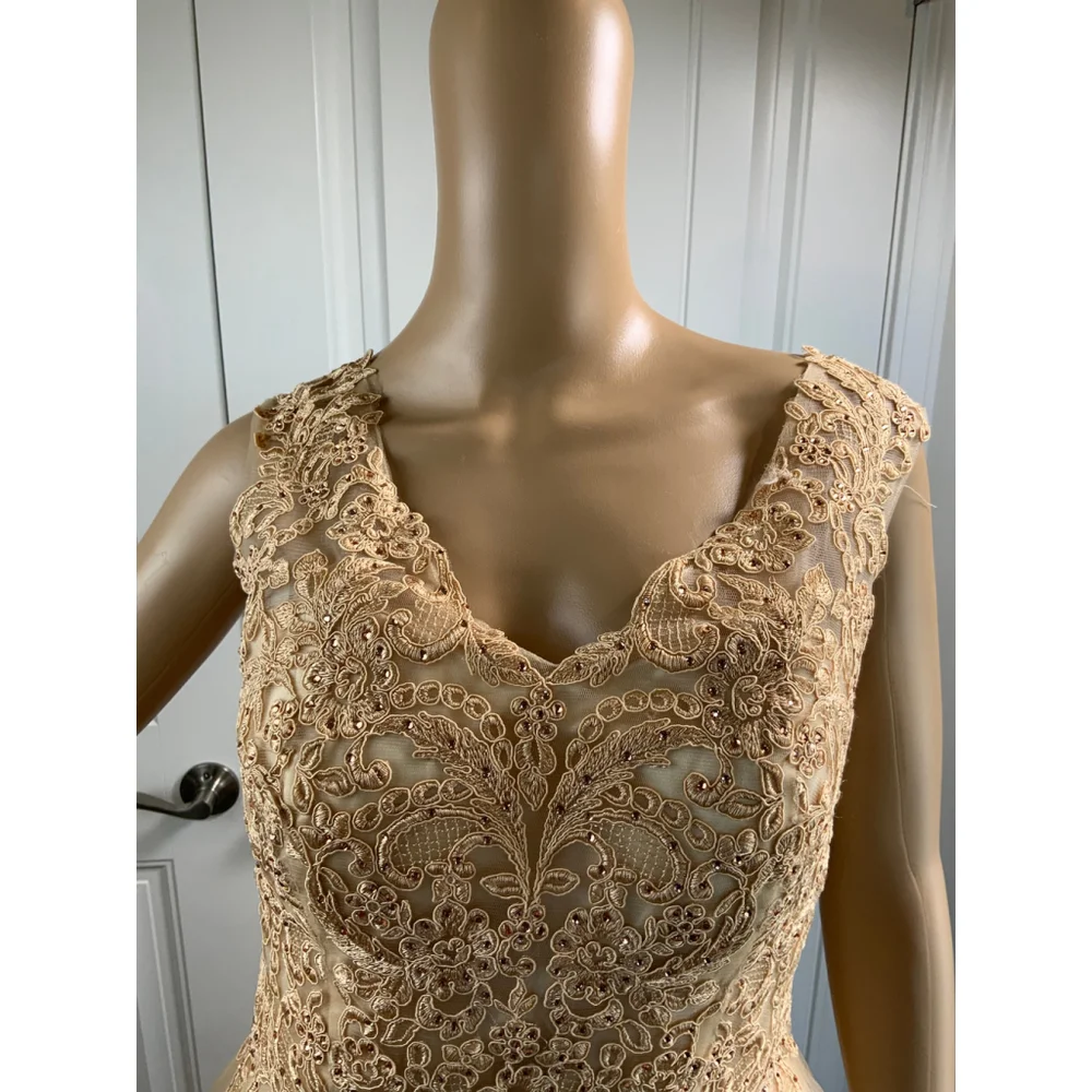 Ed Young Woman's Dress Bodice Size L Beige Gold Beading Detail Babydoll Girlhood